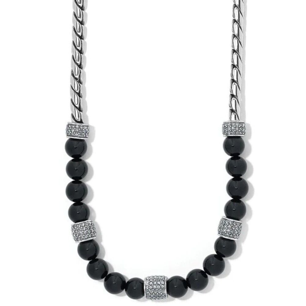 Brighton Meridian Contempo Black Onyx Beaded Clear Crystal Necklace
